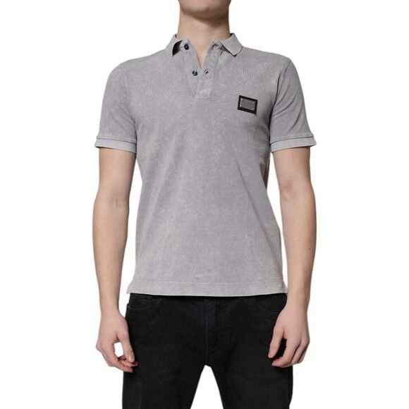 Dolce & Gabbana Short Sleeve Polo Shirt Men Gray Nan